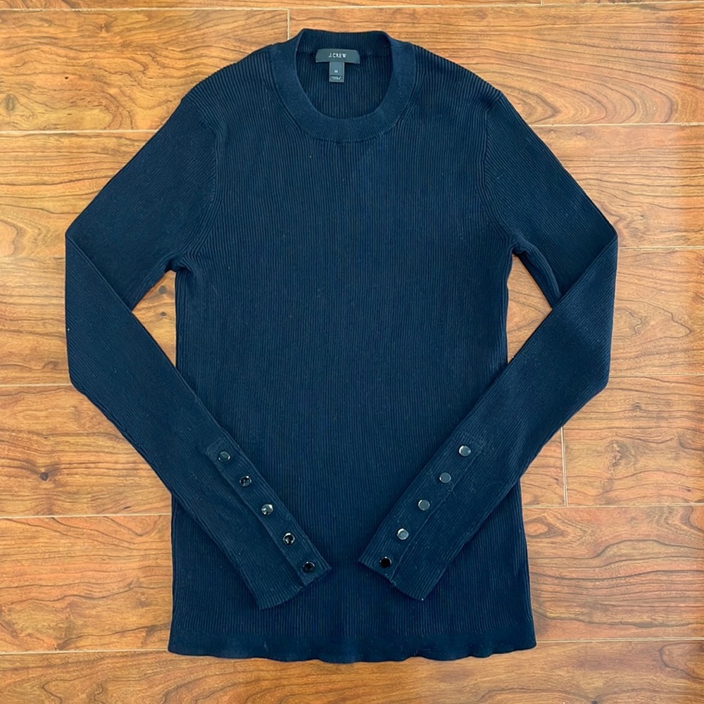 J. Crew Black Ribbed Long Sleeve Crewneck Knit Sweater